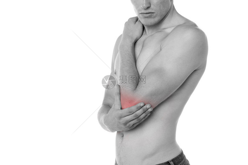 男子左手肘关节疼痛图片