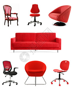 红色孤立家具的集合图片