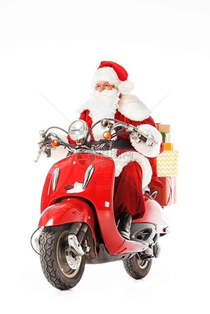 圣诞老人骑着老式红色滑板车礼图片