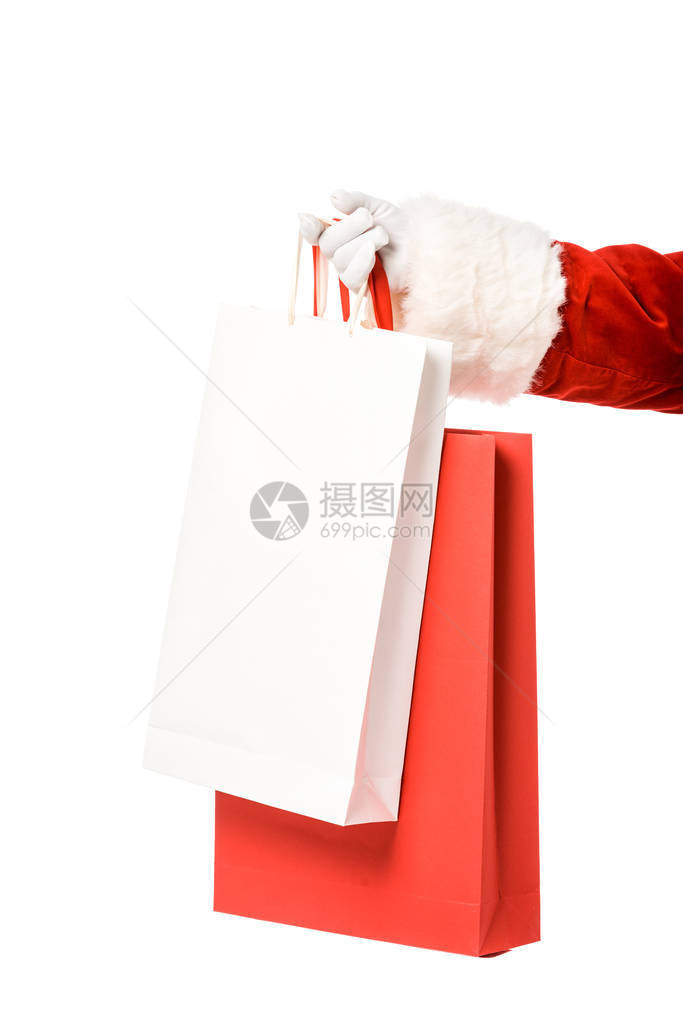 手持白纸袋的圣达克萨斯Santa图片