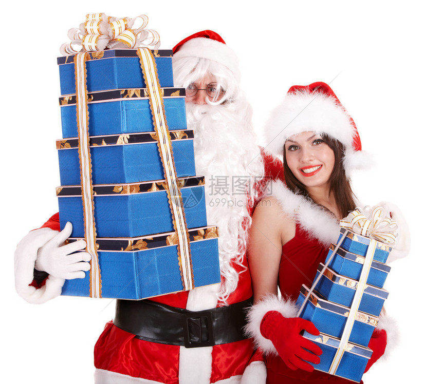 圣诞老人条款和圣诞节女孩带礼物盒图片