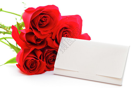 红玫瑰花束和礼品卡图片