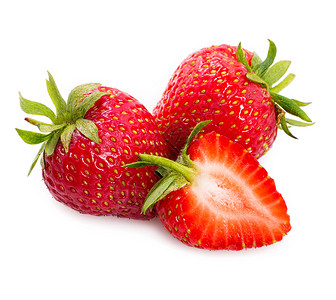 白色背景上的甜草莓图片