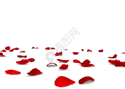 红色的玫瑰花瓣散落在地板上3D渲染图片