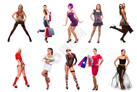 十个不同姿势和衣服的美女背景图片