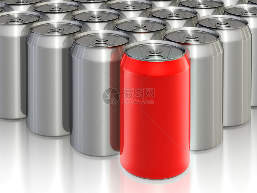 许多带饮料的铝罐3D渲染图片