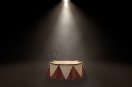 出风头3D变换一个空的环大师讲台在黑暗经典马戏场背景上用戏设计图片