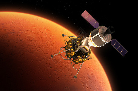 欧空局行星际空间站环绕红色星球运背景