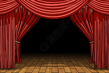 红色舞台剧天鹅绒窗帘的背景图片