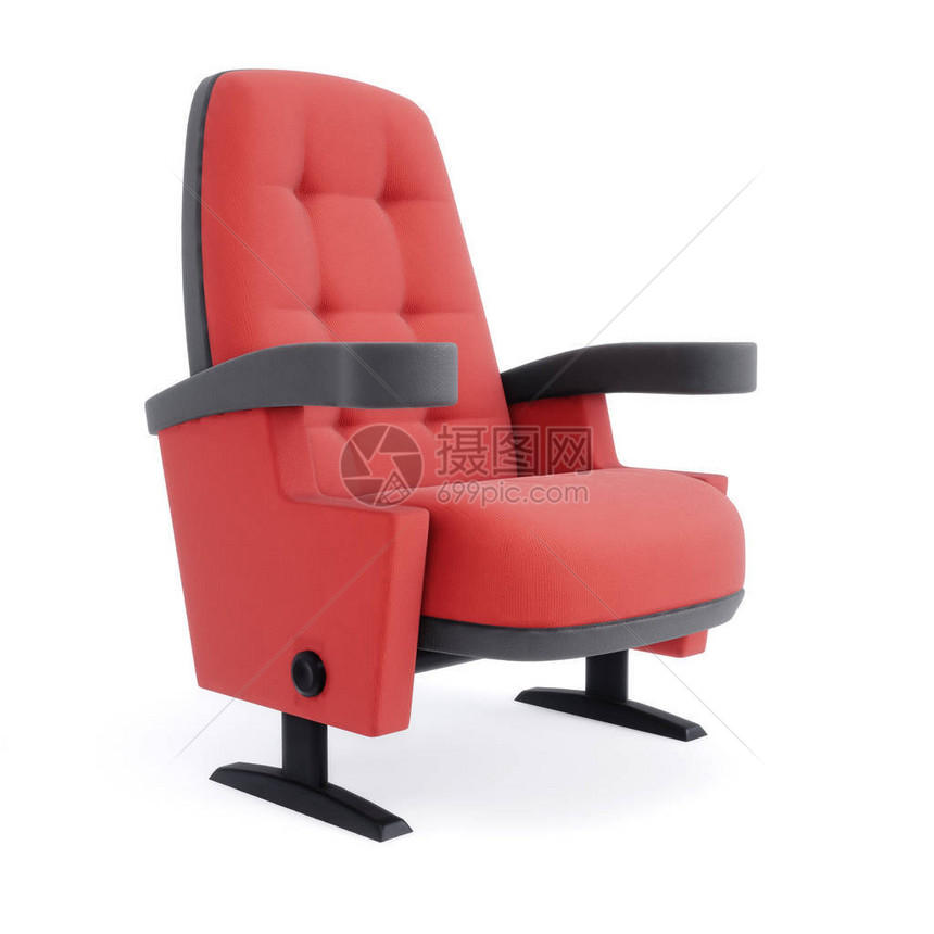 白色背景的电影椅被孤立红臂椅闭合图片