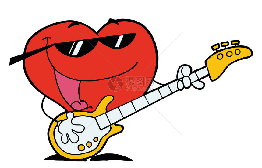弹吉他唱歌的浪漫红心图片
