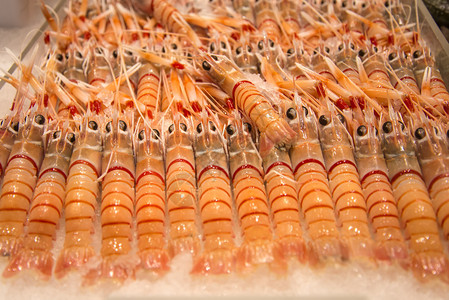 鱼市上的新鲜大虾图片