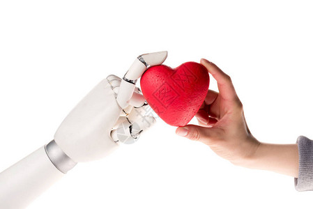 机器人和女人将心抱在一起的原始形象被图片