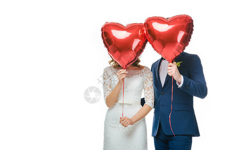 夫妻婚嫁情侣用红色心形气球覆盖面图片