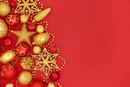 带有红色和摆设装饰的圣诞背景边框背景图片
