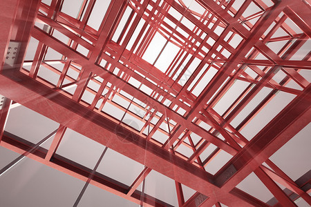 红托竹荪红钢框架建筑室内模糊的视图解插画