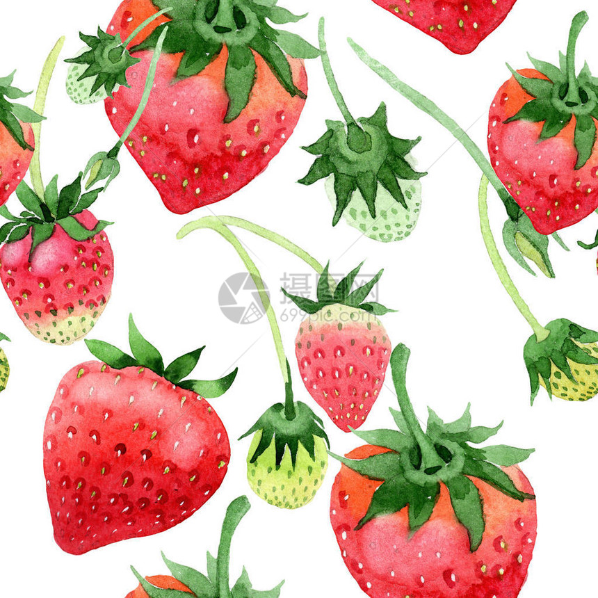 红草莓健康食品无缝背景图案织物壁纸打印纹理水果全名图片