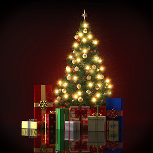 带礼物的照明圣诞树插图图片