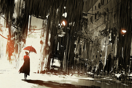 在被遗弃的城市里带着伞的孤独图片