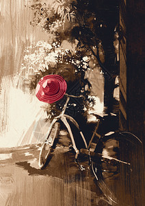夏日的老式自行车和红色帽子图片