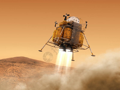 着陆器行星际空间站降落在火星上的源舱单元插画