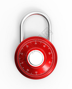 红色3D锁定组合铬板锁在白色背景的红色图片