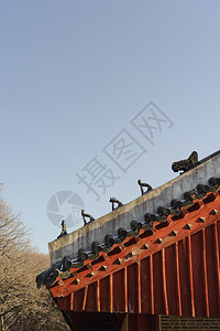韩国传统屋顶上的粘土娃叫做日本相Japsangin图片