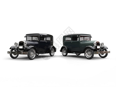 两辆美丽的1920年代古老的汽车并肩相图片