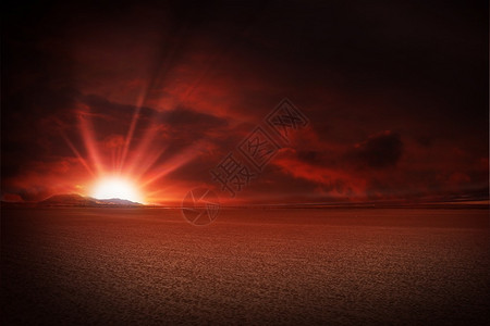 红色天空沙漠日落插图图片
