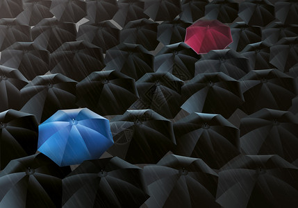 黑色雨伞在细雨中的插图图片