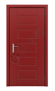 白色背景上孤立的红色门背景图片