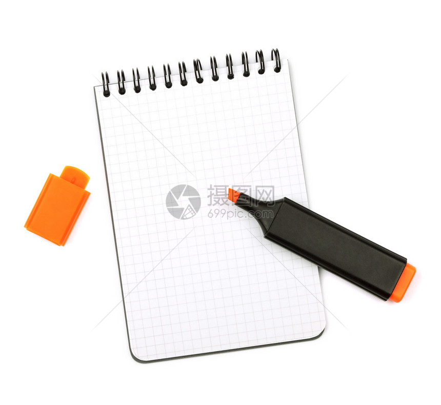 笔记本上的橙色标记孤立图片