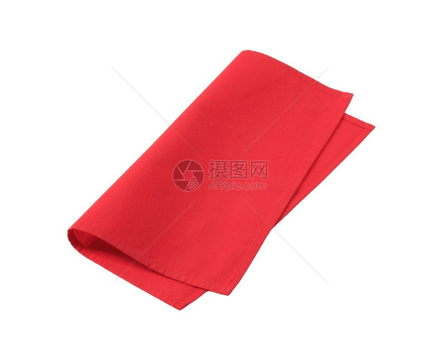 白色隔离的小红亚麻餐巾纸图片