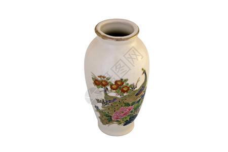 一个孤立在白色的小手绘瓷花瓶背景图片