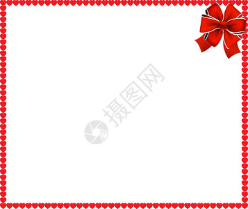 红色卡通心框架与节日丝带在白色背景上孤立的角落图片