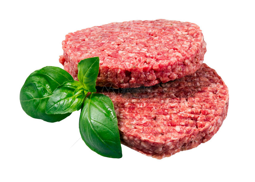 肉牛猪肉汉堡和白背景孤图片