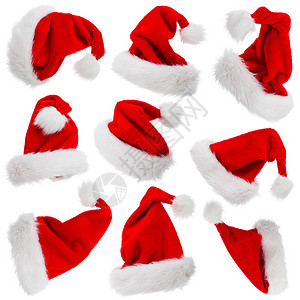毛和的圣诞老人帽子孤立在白色背景图片