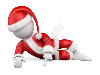3个白人圣诞老人躺在空地上孤立的背景图片