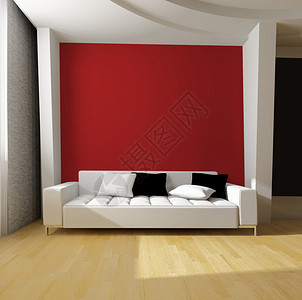 科伊纳红墙背景上的白色沙发设计图片