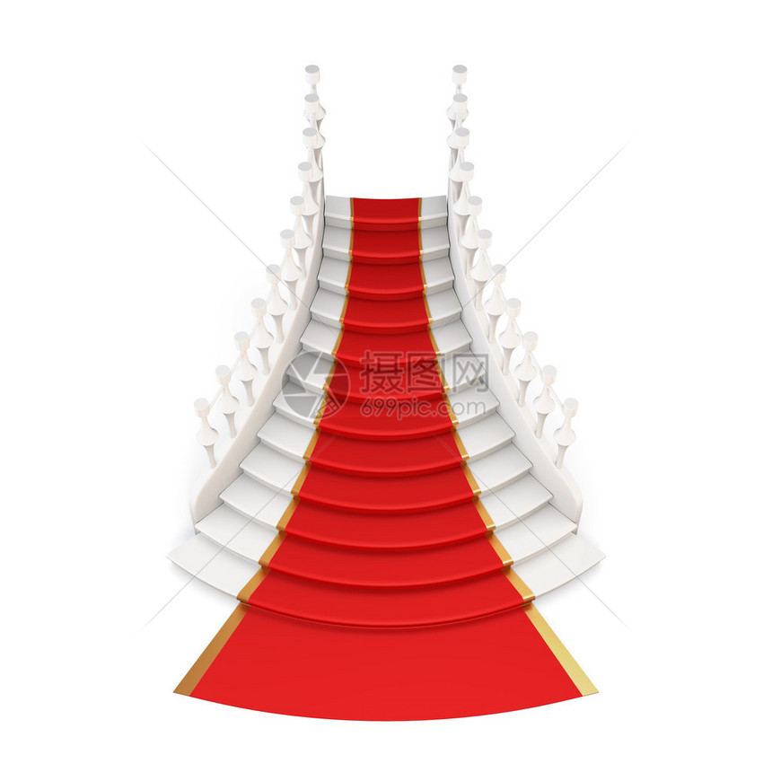 楼梯与孤立的白色背景上的红地毯顶视图图片