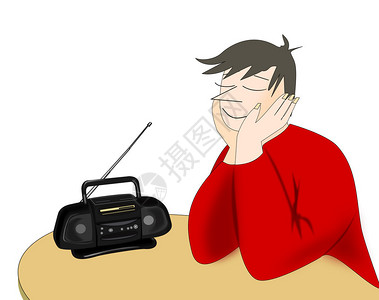 一个听收音机的年轻人图片
