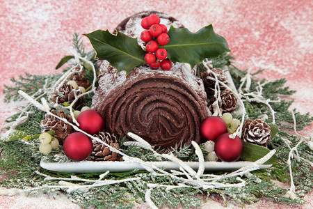 圣诞巧克力圆木蛋糕图片