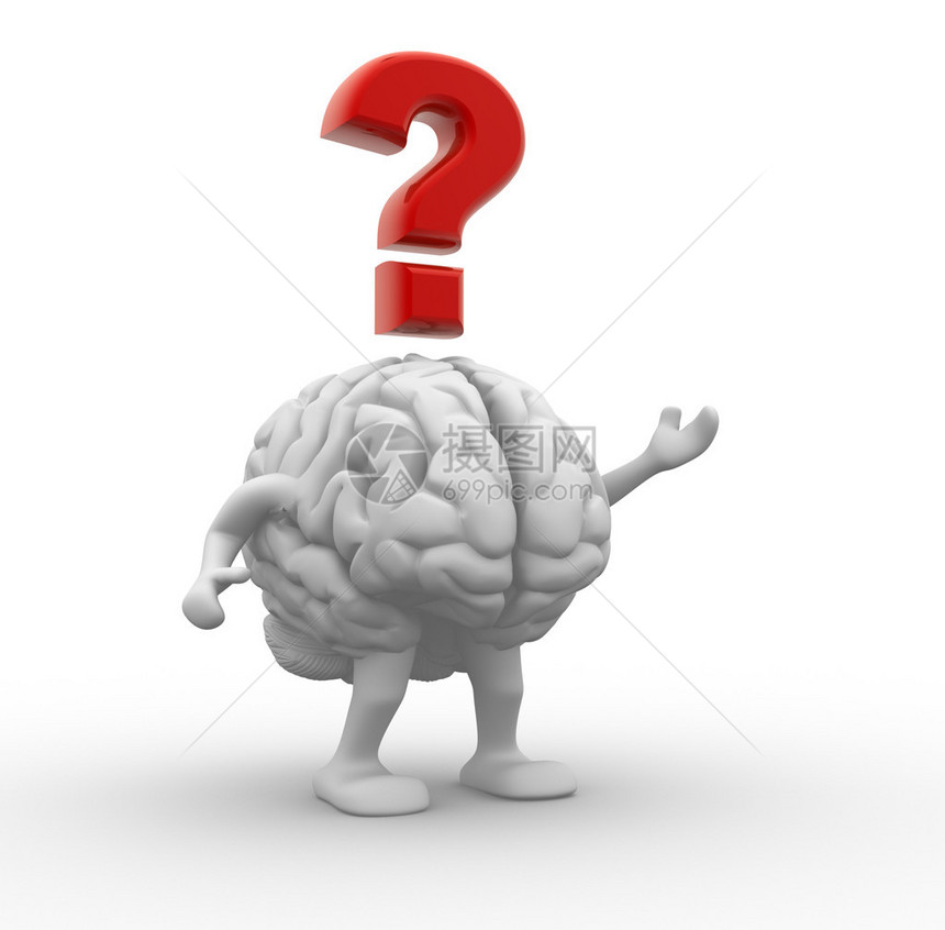 3d表示人类大脑的插图白背景图片