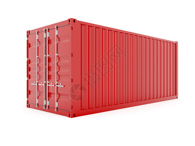 别霍红色货物集装箱在白色上的3d渲染设计图片