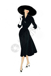 复古时尚女人黑色连衣裙图片