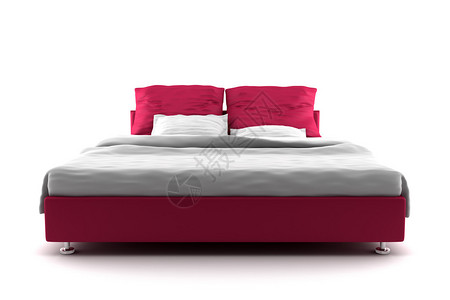 孤立在白色背景上的红色床图片