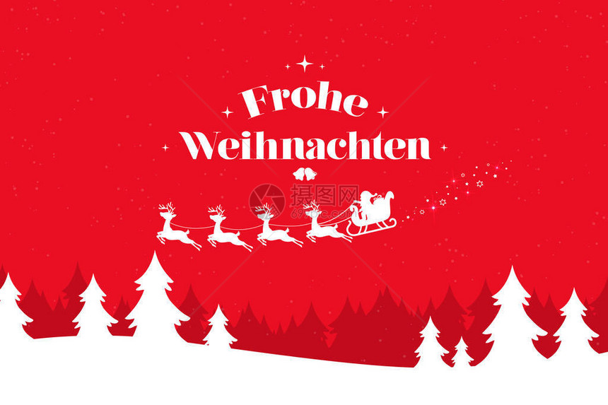 贺卡与的圣诞快乐刻字在德国雪花飘落的冬季风景和圣诞图片