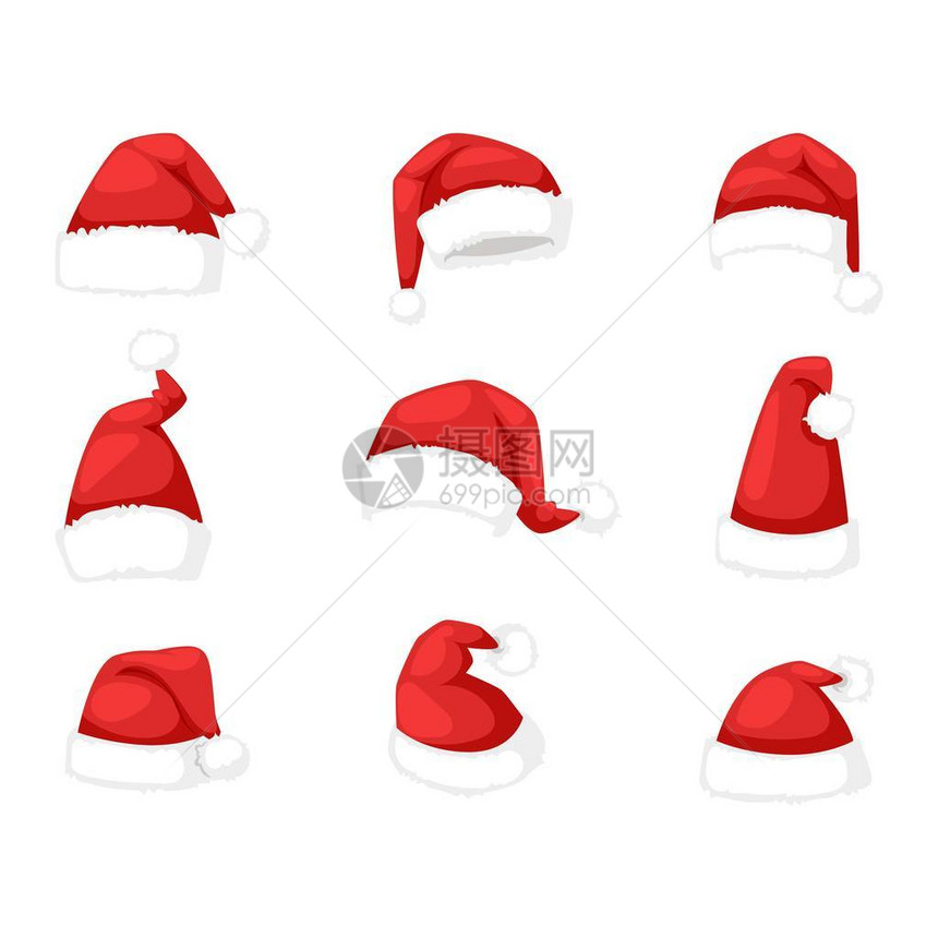 只是在白色背景的红色圣诞老人帽子寒冷的圣诞节象征蓬松的圣诞老人圣诞帽冬季白色蓬松毛皮假日圣诞老人圣诞帽传图片