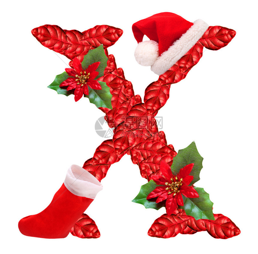 圣诞信X和圣诞老人帽是圣诞节字母表的一部分图片