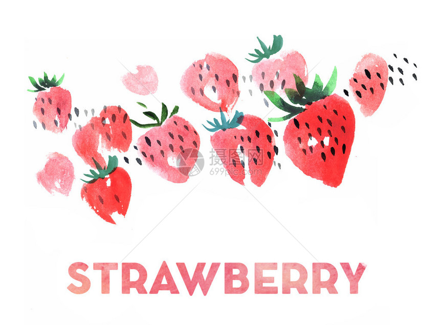 白色背景上的草莓水彩插图图片